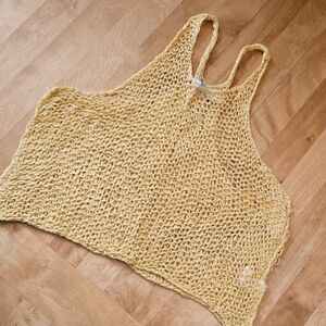 Yellow Crochet Knit Tank Top - Lightweight Summer Layer Sixe XS
